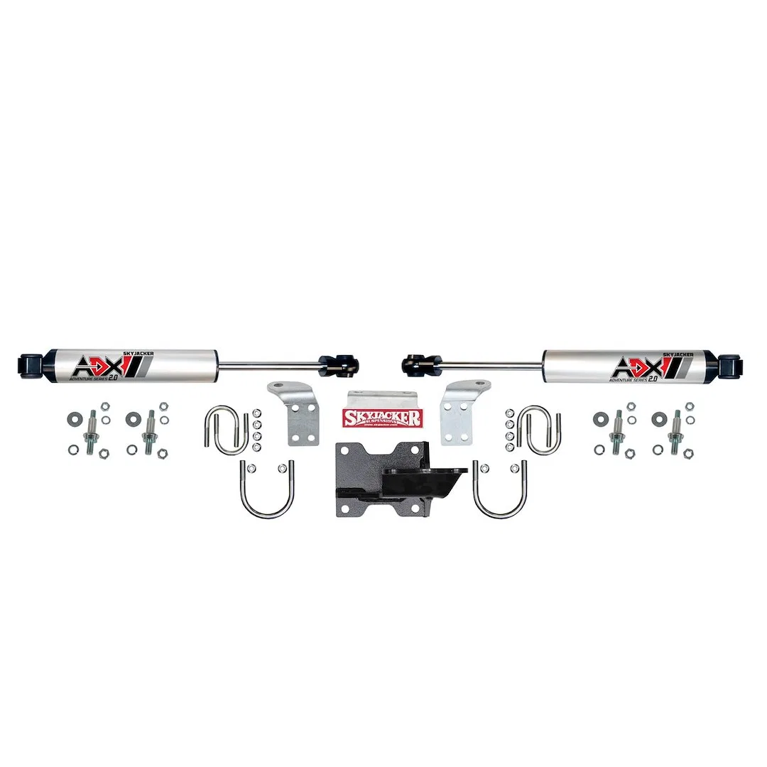2205 – SKYJACKER Steering Stabilizer, Dual Silver Stabilizers With Mounting Brackets/ Installation Hardware Set Of 2